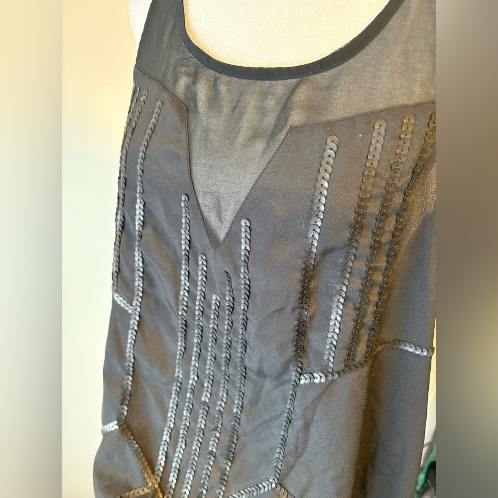 Gentle Fawn Black Sheer Sequin Racerback Tank Top | Size Large - Picture 6 of 10